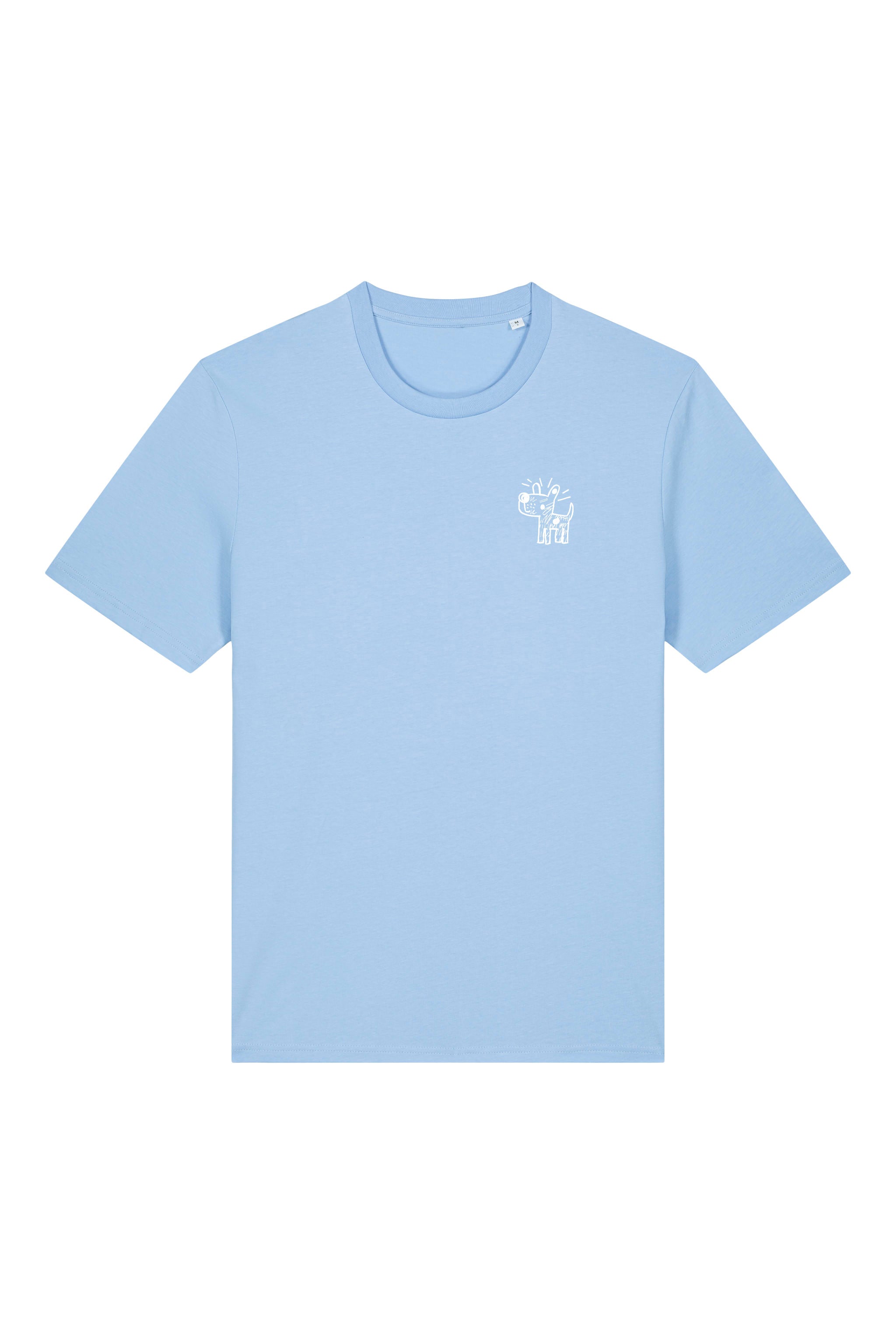 T-Shirt aus 100 % Bio-Baumwolle mit normaler Passform, erhältlich in verschiedenen Farben wie Blue Soul, Cotton Pink, Lavender, Aloe, Weiss und Schwarz. Individuell bedruckbar mit Wunschmotiv. Weiches, angenehm leichtes Material für hohen Tragekomfort. Ideal für einen zeitgemässen, entspannten Look. Vorderseite: Kleiner Hund im Comic-Stil auf der linken Brust. Rückseite: Handgezeichnetes Hundemotiv und Schriftzug „LIFE IS BETTER WITH ANWAY“