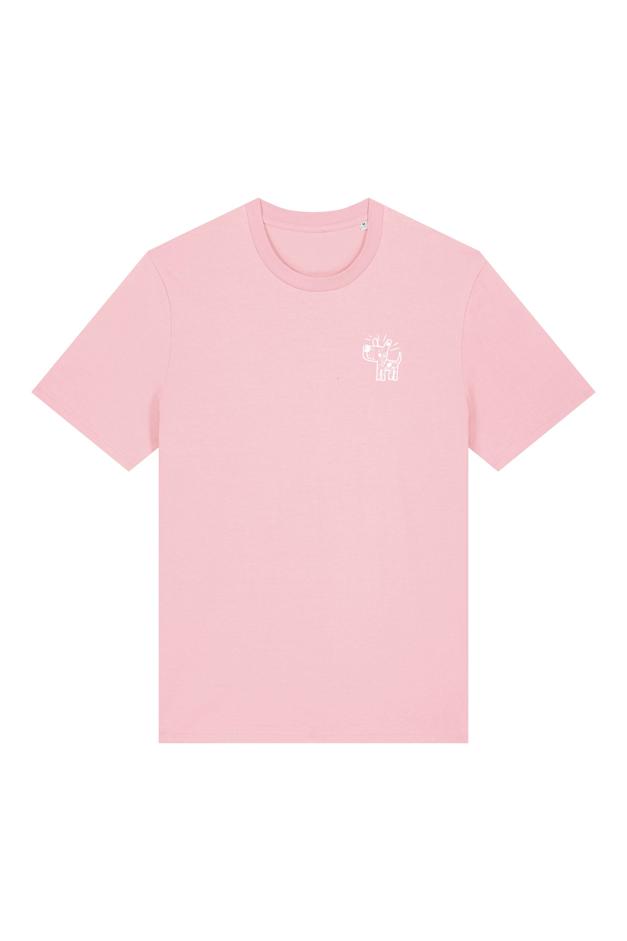 T-Shirt aus 100 % Bio-Baumwolle mit normaler Passform, erhältlich in verschiedenen Farben wie Blue Soul, Cotton Pink, Lavender, Aloe, Weiss und Schwarz. Individuell bedruckbar mit Wunschmotiv. Weiches, angenehm leichtes Material für hohen Tragekomfort. Ideal für einen zeitgemässen, entspannten Look. Vorderseite: Kleiner Hund im Comic-Stil auf der linken Brust. Rückseite: Handgezeichnetes Hundemotiv und Schriftzug „LIFE IS BETTER WITH ANWAY“