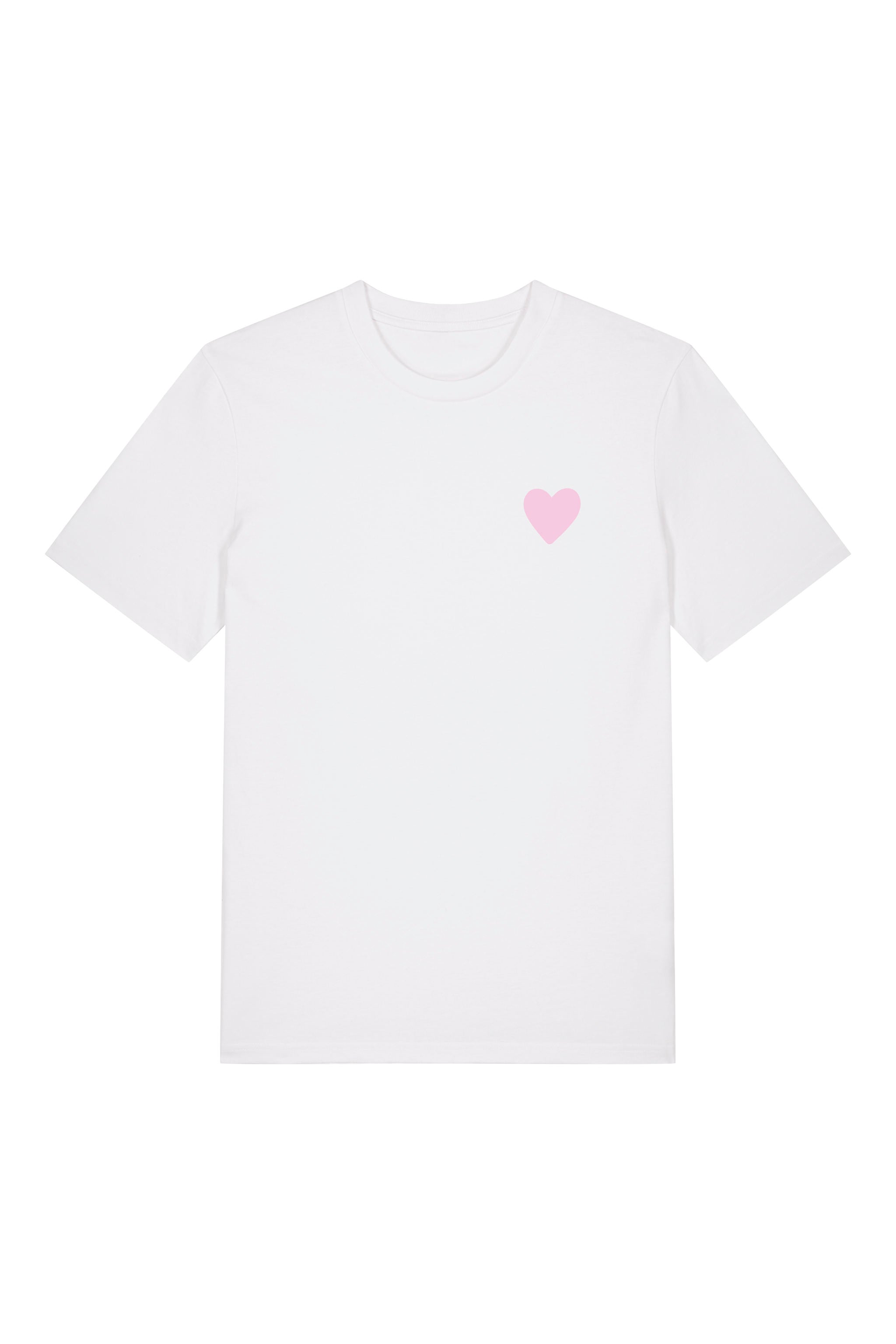 T-Shirt aus 100 % Bio-Baumwolle mit normaler Passform, erhältlich in verschiedenen Farben wie Blue Soul, Cotton Pink, Lavender, Aloe, Weiss und Schwarz. Individuell bedruckbar mit Wunschmotiv. Weiches, angenehm leichtes Material für hohen Tragekomfort. Ideal für einen zeitgemässen, entspannten Look. Vorderseite: Rosa Herz auf der linken Brust. Rückseite: Tic-Tac-Toe-Motiv mit rosa Herzen und darunter der Schriftzug „LOVE WINS“ in rosa.