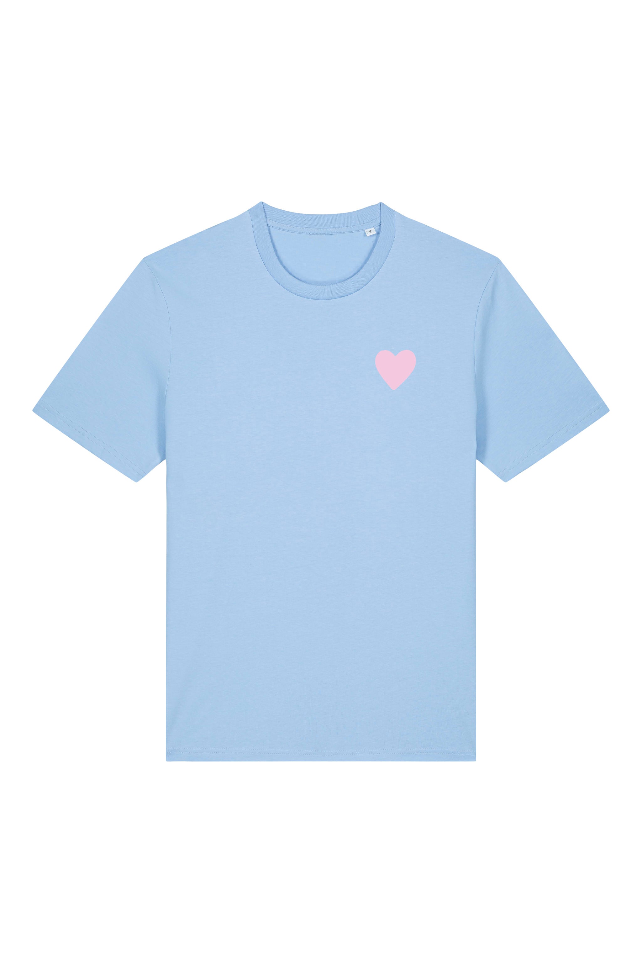 T-Shirt aus 100 % Bio-Baumwolle mit normaler Passform, erhältlich in verschiedenen Farben wie Blue Soul, Cotton Pink, Lavender, Aloe, Weiss und Schwarz. Individuell bedruckbar mit Wunschmotiv. Weiches, angenehm leichtes Material für hohen Tragekomfort. Ideal für einen zeitgemässen, entspannten Look. Vorderseite: Rosa Herz auf der linken Brust. Rückseite: Tic-Tac-Toe-Motiv mit rosa Herzen und darunter der Schriftzug „LOVE WINS“ in rosa.