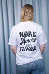 Unisex T-Shirt aus 100% Bio-Baumwolle White weiss mit schwarzem Print Aufdruck More Amore Per Favore
