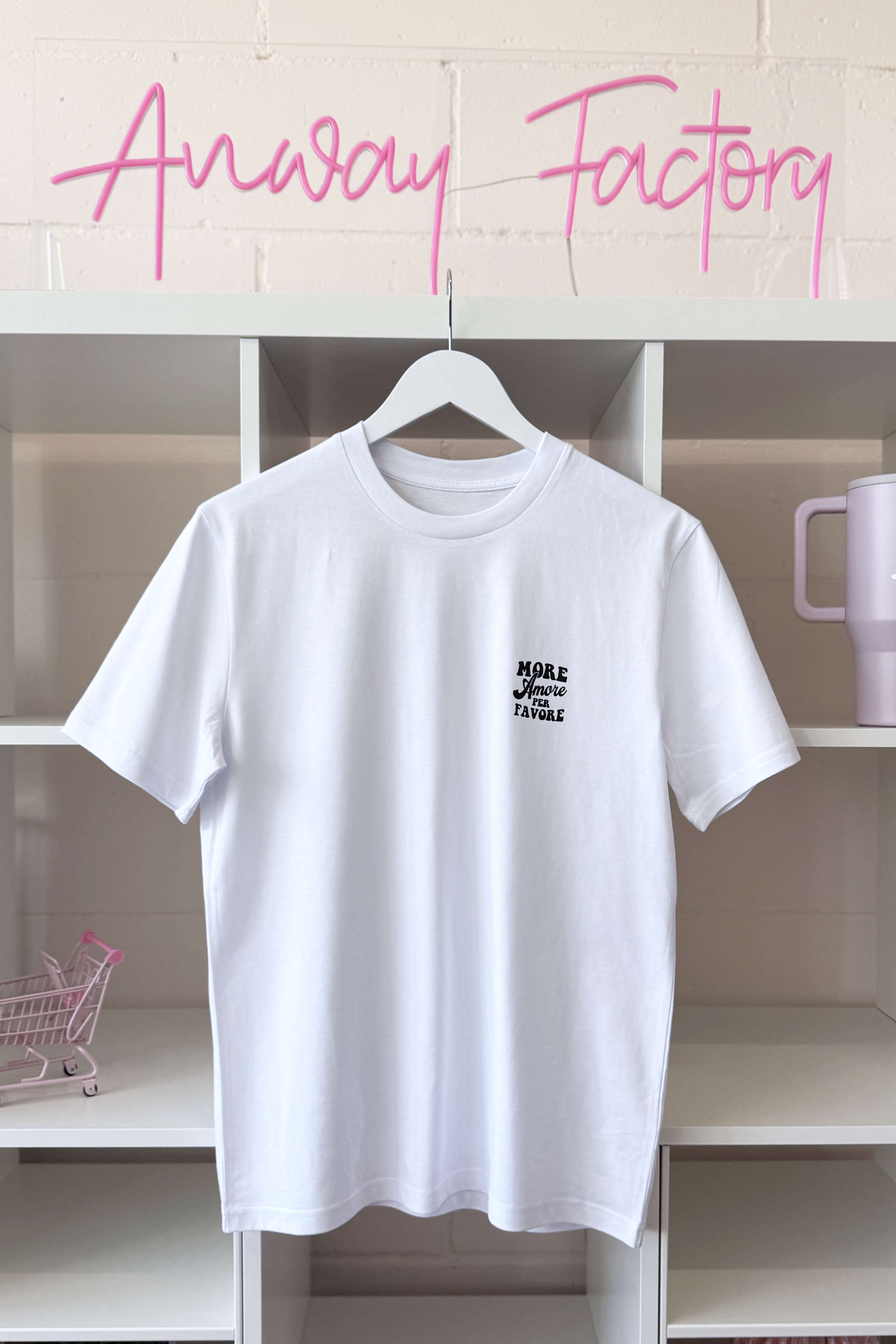 Unisex T-Shirt aus 100% Bio-Baumwolle White weiss mit schwarzem Print Aufdruck More Amore Per Favore