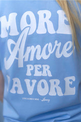 Unisex T-Shirt aus 100% Bio-Baumwolle Blue Soul hellblau mit weissem Print Aufdruck More Amore Per Favore