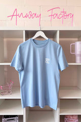 Unisex T-Shirt aus 100% Bio-Baumwolle Blue Soul hellblau mit weissem Print Aufdruck More Amore Per Favore