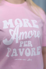 Unisex T-Shirt aus 100% Bio-Baumwolle Cotton Pink rosa mit weissem Print Aufdruck More Amore Per Favore