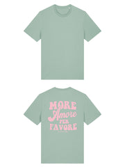 Unisex T-Shirt aus 100% Bio-Baumwolle Aloe grün mit rosa Print Aufdruck More Amore Per Favore