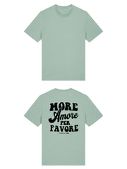 Unisex T-Shirt aus 100% Bio-Baumwolle Aloe grün mit schwarzem Print Aufdruck More Amore Per Favore