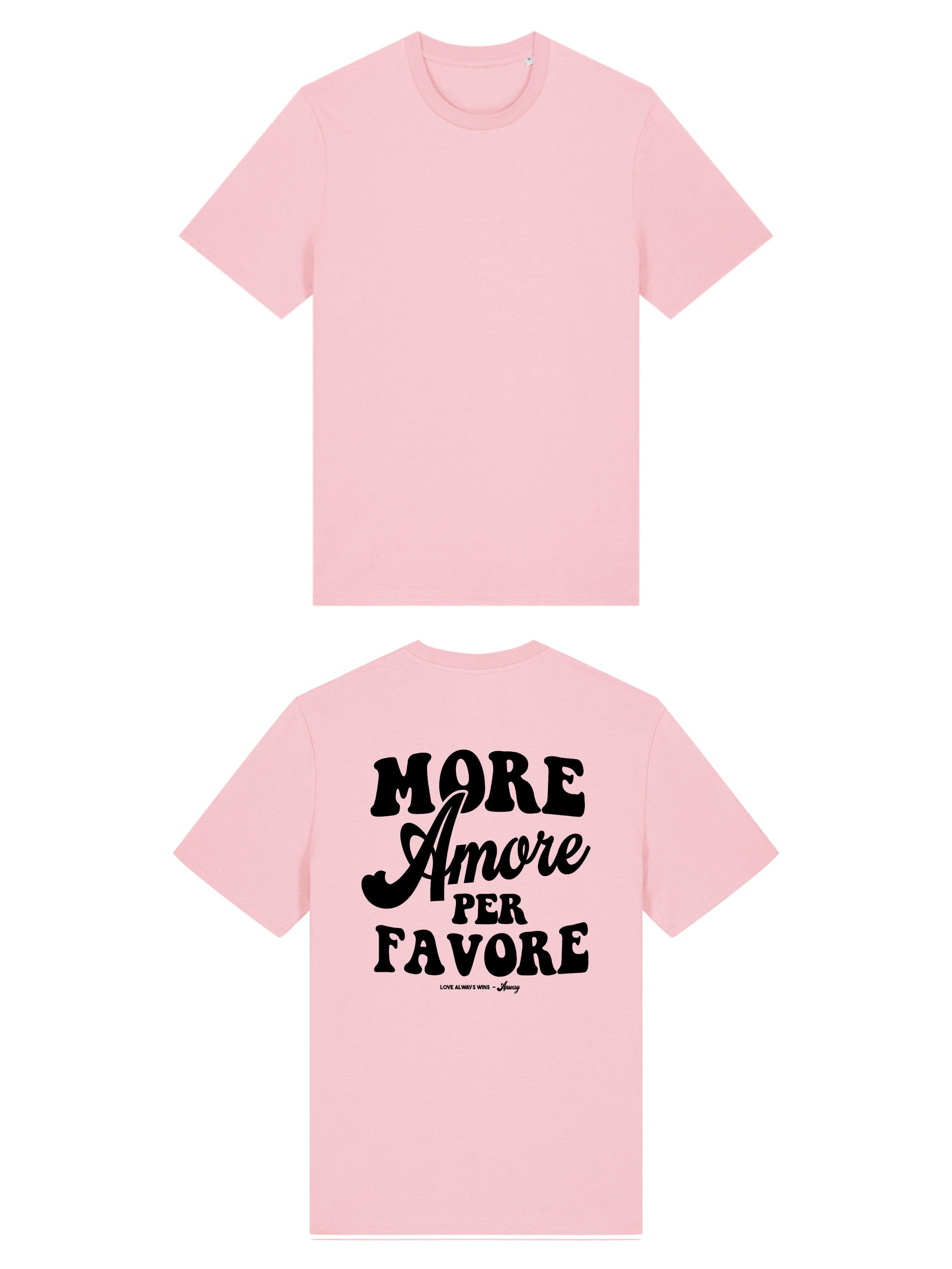 Unisex T-Shirt aus 100% Bio-Baumwolle Cotton Pink rosa mit schwarzem Print Aufdruck More Amore Per Favore