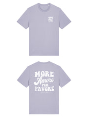 Unisex T-Shirt aus 100% Bio-Baumwolle Lavender lila mit weissem Print Aufdruck More Amore Per Favore