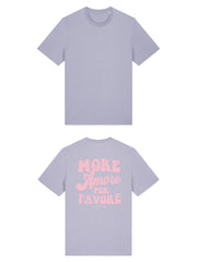 Unisex T-Shirt aus 100% Bio-Baumwolle Lavender lila mit rosa Print Aufdruck More Amore Per Favore
