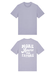 Unisex T-Shirt aus 100% Bio-Baumwolle Lavender lila mit weissem Print Aufdruck More Amore Per Favore