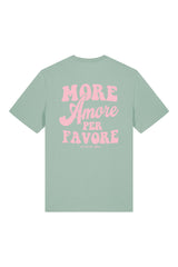 Unisex T-Shirt aus 100% Bio-Baumwolle Aloe grün mit rosa Print Aufdruck More Amore Per Favore