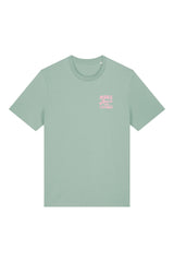 Unisex T-Shirt aus 100% Bio-Baumwolle Aloe grün mit rosa Print Aufdruck More Amore Per Favore
