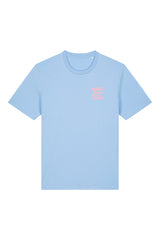 Unisex T-Shirt aus 100% Bio-Baumwolle Blue Soul hellblau mit rosa Print Aufdruck More Amore Per Favore