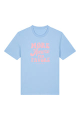 Unisex T-Shirt aus 100% Bio-Baumwolle Blue Soul hellblau mit rosa Print Aufdruck More Amore Per Favore