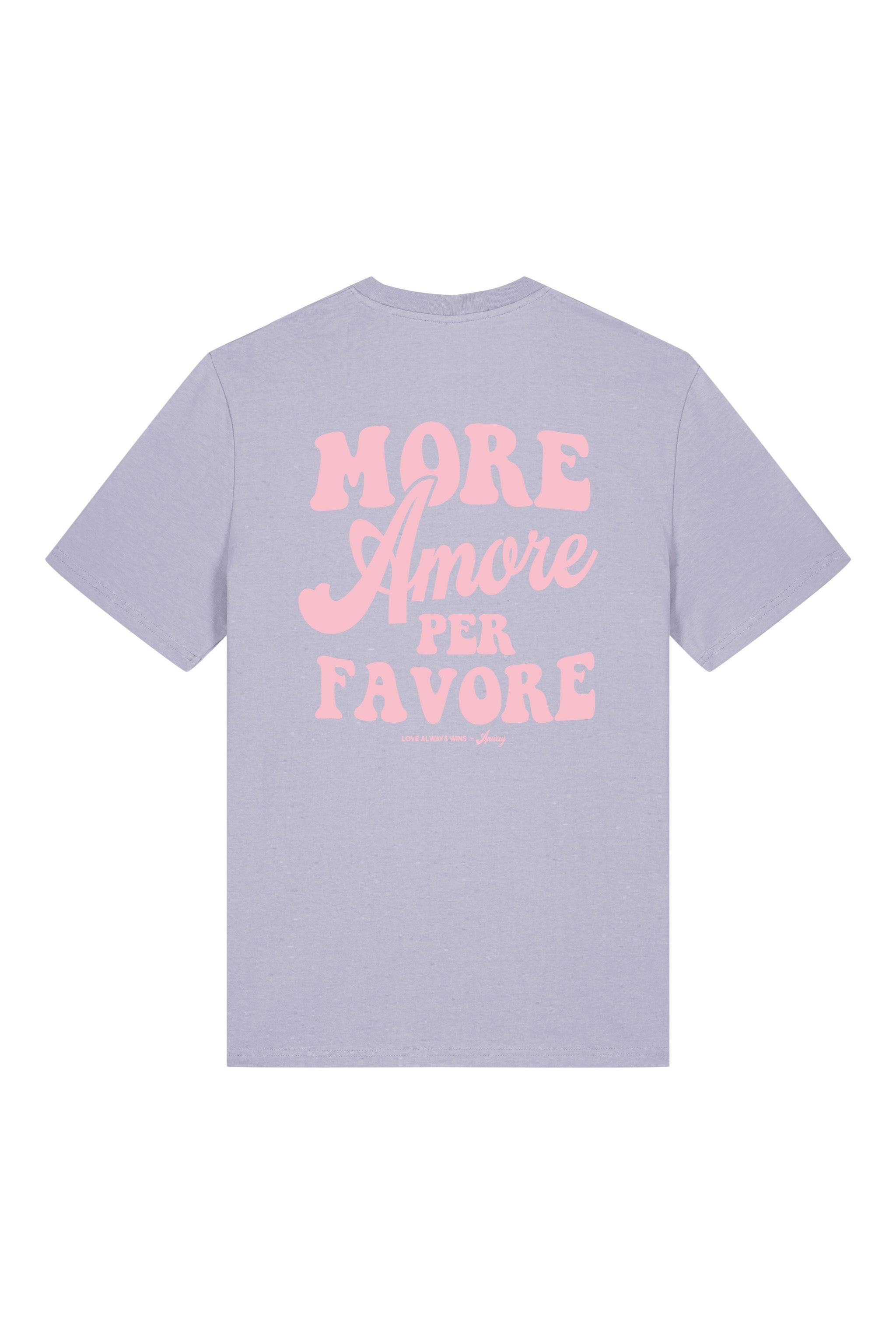 Unisex T-Shirt aus 100% Bio-Baumwolle Lavender lila mit rosa Print Aufdruck More Amore Per Favore
