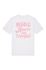 Unisex T-Shirt aus 100% Bio-Baumwolle White weiss mit rosa Print Aufdruck More Amore Per Favore