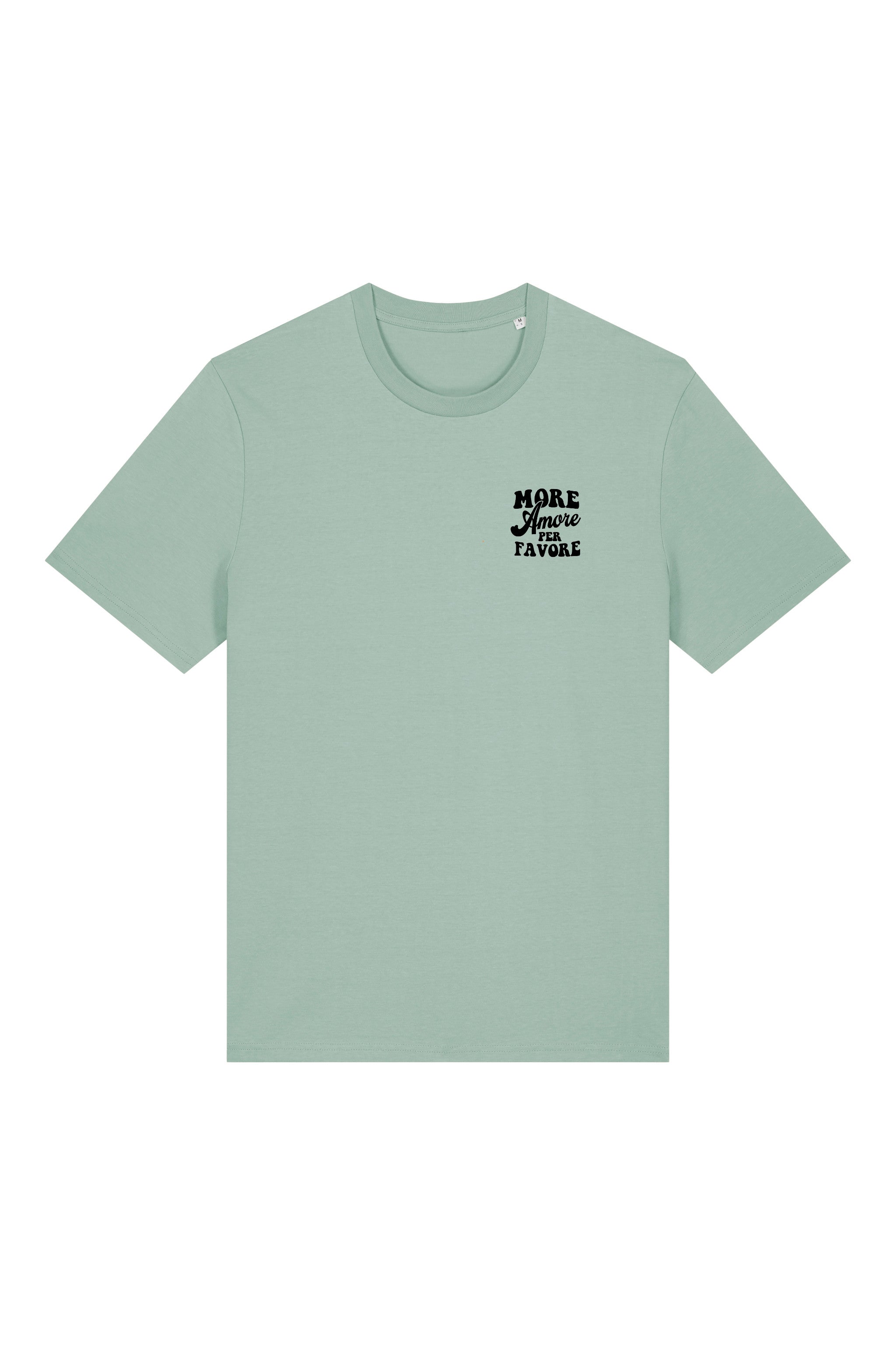Unisex T-Shirt aus 100% Bio-Baumwolle Aloe grün mit schwarzem Print Aufdruck More Amore Per Favore