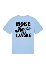 Unisex T-Shirt aus 100% Bio-Baumwolle Blue Soul hellblau mit schwarzem Print Aufdruck More Amore Per Favore