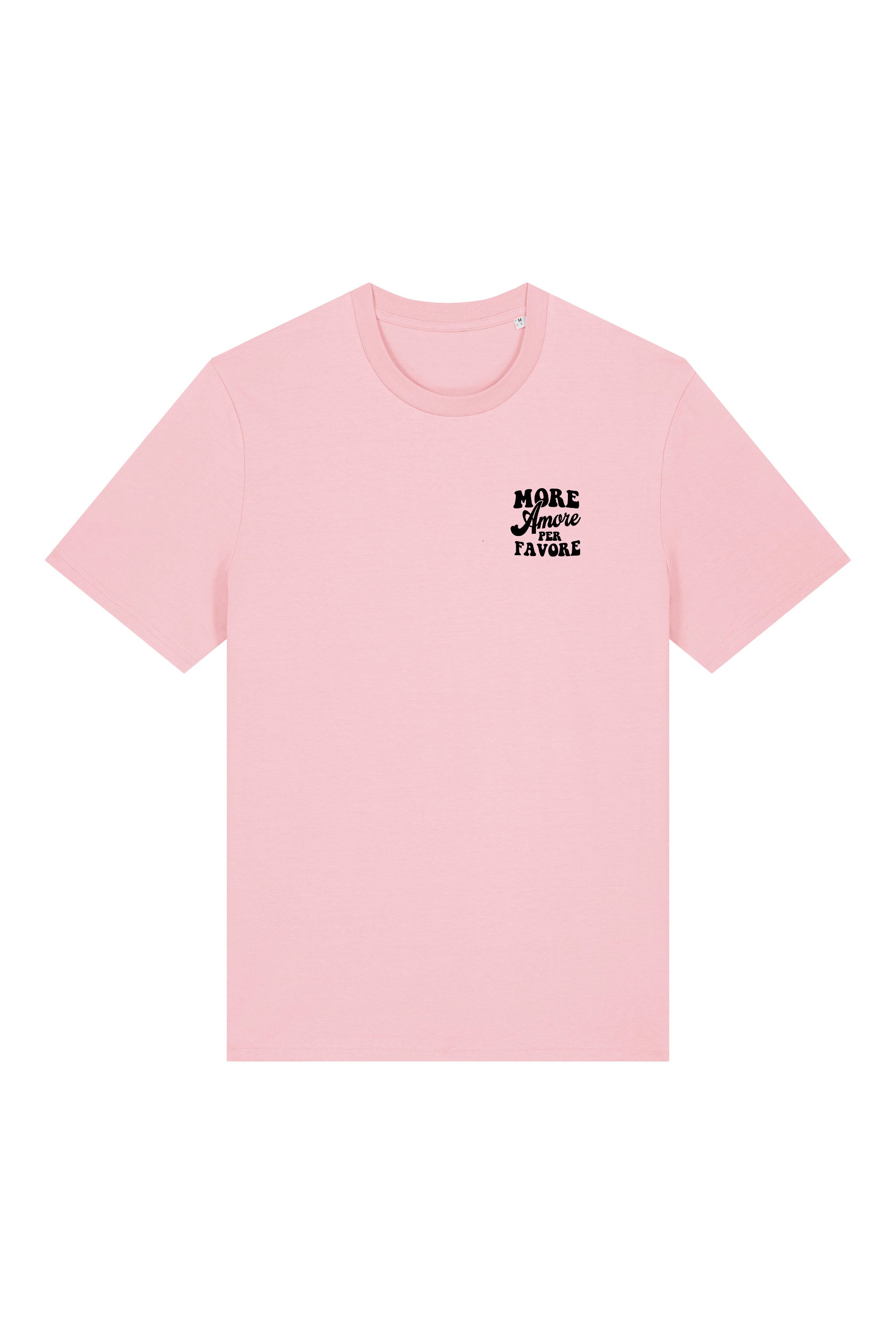 Unisex T-Shirt aus 100% Bio-Baumwolle Cotton Pink rosa mit schwarzem Print Aufdruck More Amore Per Favore