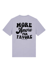 Unisex T-Shirt aus 100% Bio-Baumwolle Lavender lila mit schwarzem Print Aufdruck More Amore Per Favore