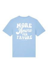 Unisex T-Shirt aus 100% Bio-Baumwolle Blue Soul hellblau mit weissem Print Aufdruck More Amore Per Favore