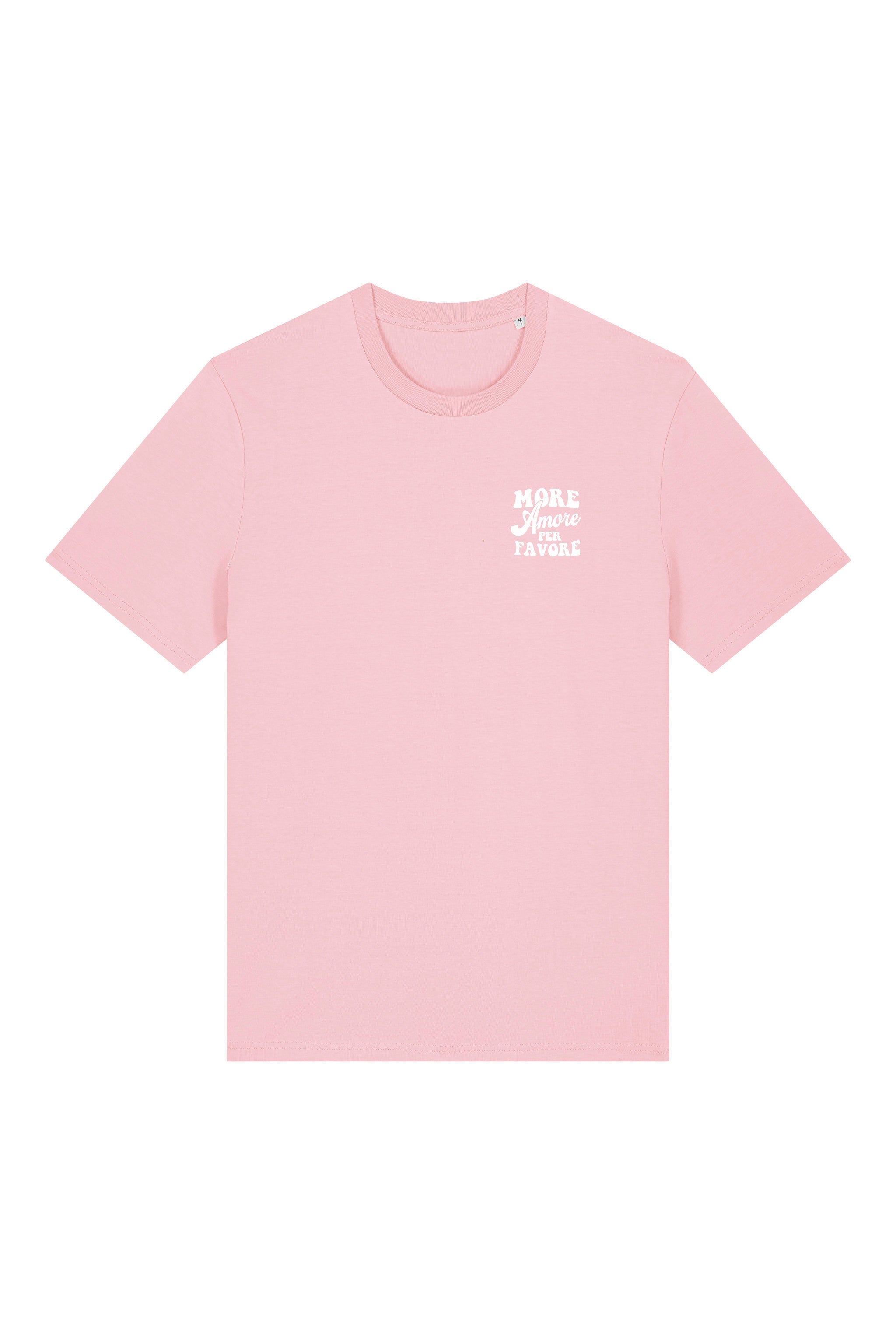Unisex T-Shirt aus 100% Bio-Baumwolle Cotton Pink rosa mit weissem Print Aufdruck More Amore Per Favore
