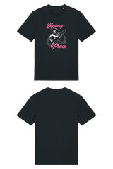 T-Shirt aus 100 % Bio-Baumwolle mit normaler Passform, erhältlich in verschiedenen Farben wie Blue Soul, Cotton Pink, Lavender, Aloe, Weiss und Schwarz. Individuell bedruckbar mit Wunschmotiv. Weiches, angenehm leichtes Material für hohen Tragekomfort. Ideal für einen zeitgemässen, entspannten Look. T-Shirt mit einer Cowgirl-Illustration mit Peitsche und dem rosa Schriftzug „Anway Power“ auf der Vorderseite.