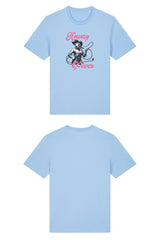 T-Shirt aus 100 % Bio-Baumwolle mit normaler Passform, erhältlich in verschiedenen Farben wie Blue Soul, Cotton Pink, Lavender, Aloe, Weiss und Schwarz. Individuell bedruckbar mit Wunschmotiv. Weiches, angenehm leichtes Material für hohen Tragekomfort. Ideal für einen zeitgemässen, entspannten Look. T-Shirt mit einer Cowgirl-Illustration mit Peitsche und dem rosa Schriftzug „Anway Power“ auf der Vorderseite.