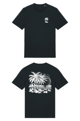 T-Shirt aus 100 % Bio-Baumwolle mit normaler Passform, erhältlich in verschiedenen Farben wie Blue Soul, Cotton Pink, Lavender, Aloe, Weiss und Schwarz. Individuell bedruckbar mit Wunschmotiv. Weiches, angenehm leichtes Material für hohen Tragekomfort. Ideal für einen zeitgemässen, entspannten Look. T-Shirt mit kleinem Motiv einer Palme und eines Liegestuhls auf der linken Brust und einem detaillierten Strandmotiv mit Palmen, Kokosnüssen und Sonnenuntergang auf der Rückseite. 