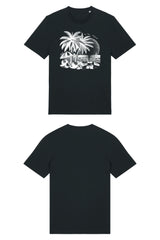 T-Shirt aus 100 % Bio-Baumwolle mit normaler Passform, erhältlich in verschiedenen Farben wie Blue Soul, Cotton Pink, Lavender, Aloe, Weiss und Schwarz. Individuell bedruckbar mit Wunschmotiv. Weiches, angenehm leichtes Material für hohen Tragekomfort. Ideal für einen zeitgemässen, entspannten Look. T-Shirt mit einem detaillierten Strandmotiv mit Palmen, Kokosnüssen und Sonnenuntergang auf der Vorderseite. 