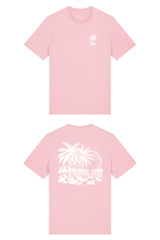 T-Shirt aus 100 % Bio-Baumwolle mit normaler Passform, erhältlich in verschiedenen Farben wie Blue Soul, Cotton Pink, Lavender, Aloe, Weiss und Schwarz. Individuell bedruckbar mit Wunschmotiv. Weiches, angenehm leichtes Material für hohen Tragekomfort. Ideal für einen zeitgemässen, entspannten Look. T-Shirt mit einem detaillierten Strandmotiv mit Palmen, Kokosnüssen und Sonnenuntergang auf der Rückseite. 