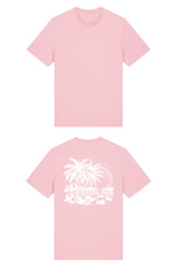 T-Shirt aus 100 % Bio-Baumwolle mit normaler Passform, erhältlich in verschiedenen Farben wie Blue Soul, Cotton Pink, Lavender, Aloe, Weiss und Schwarz. Individuell bedruckbar mit Wunschmotiv. Weiches, angenehm leichtes Material für hohen Tragekomfort. Ideal für einen zeitgemässen, entspannten Look. T-Shirt mit einem detaillierten Strandmotiv mit Palmen, Kokosnüssen und Sonnenuntergang auf der Rückseite. 