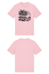T-Shirt aus 100 % Bio-Baumwolle mit normaler Passform, erhältlich in verschiedenen Farben wie Blue Soul, Cotton Pink, Lavender, Aloe, Weiss und Schwarz. Individuell bedruckbar mit Wunschmotiv. Weiches, angenehm leichtes Material für hohen Tragekomfort. Ideal für einen zeitgemässen, entspannten Look. T-Shirt mit einem detaillierten Strandmotiv mit Palmen, Kokosnüssen und Sonnenuntergang auf der Vorderseite. 