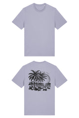 T-Shirt aus 100 % Bio-Baumwolle mit normaler Passform, erhältlich in verschiedenen Farben wie Blue Soul, Cotton Pink, Lavender, Aloe, Weiss und Schwarz. Individuell bedruckbar mit Wunschmotiv. Weiches, angenehm leichtes Material für hohen Tragekomfort. Ideal für einen zeitgemässen, entspannten Look. T-Shirt mit einem detaillierten Strandmotiv mit Palmen, Kokosnüssen und Sonnenuntergang auf der Rückseite. 