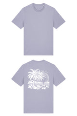 T-Shirt aus 100 % Bio-Baumwolle mit normaler Passform, erhältlich in verschiedenen Farben wie Blue Soul, Cotton Pink, Lavender, Aloe, Weiss und Schwarz. Individuell bedruckbar mit Wunschmotiv. Weiches, angenehm leichtes Material für hohen Tragekomfort. Ideal für einen zeitgemässen, entspannten Look. T-Shirt mit einem detaillierten Strandmotiv mit Palmen, Kokosnüssen und Sonnenuntergang auf der Rückseite. 