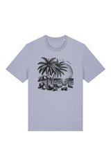 T-Shirt aus 100 % Bio-Baumwolle mit normaler Passform, erhältlich in verschiedenen Farben wie Blue Soul, Cotton Pink, Lavender, Aloe, Weiss und Schwarz. Individuell bedruckbar mit Wunschmotiv. Weiches, angenehm leichtes Material für hohen Tragekomfort. Ideal für einen zeitgemässen, entspannten Look. T-Shirt mit einem detaillierten Strandmotiv mit Palmen, Kokosnüssen und Sonnenuntergang auf der Vorderseite. 