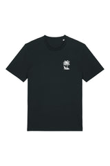 T-Shirt aus 100 % Bio-Baumwolle mit normaler Passform, erhältlich in verschiedenen Farben wie Blue Soul, Cotton Pink, Lavender, Aloe, Weiss und Schwarz. Individuell bedruckbar mit Wunschmotiv. Weiches, angenehm leichtes Material für hohen Tragekomfort. Ideal für einen zeitgemässen, entspannten Look. T-Shirt mit kleinem Motiv einer Palme und eines Liegestuhls auf der linken Brust und einem detaillierten Strandmotiv mit Palmen, Kokosnüssen und Sonnenuntergang auf der Rückseite. 