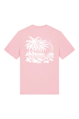 T-Shirt aus 100 % Bio-Baumwolle mit normaler Passform, erhältlich in verschiedenen Farben wie Blue Soul, Cotton Pink, Lavender, Aloe, Weiss und Schwarz. Individuell bedruckbar mit Wunschmotiv. Weiches, angenehm leichtes Material für hohen Tragekomfort. Ideal für einen zeitgemässen, entspannten Look. T-Shirt mit einem detaillierten Strandmotiv mit Palmen, Kokosnüssen und Sonnenuntergang auf der Rückseite. 