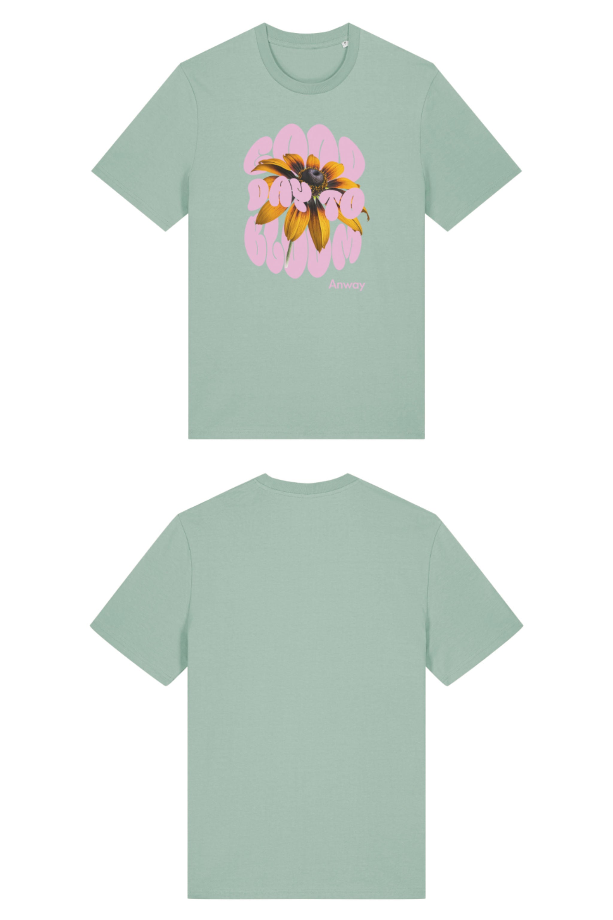 T-Shirt aus 100 % Bio-Baumwolle mit normaler Passform, erhältlich in verschiedenen Farben wie Blue Soul, Cotton Pink, Lavender, Aloe, Weiss und Schwarz. Individuell bedruckbar mit Wunschmotiv. Weiches, angenehm leichtes Material für hohen Tragekomfort. Ideal für einen zeitgemässen, entspannten Look. Design mit Sonnenblume und Text „GOOD DAY TO BLOOM“ auf der Vorderseite.