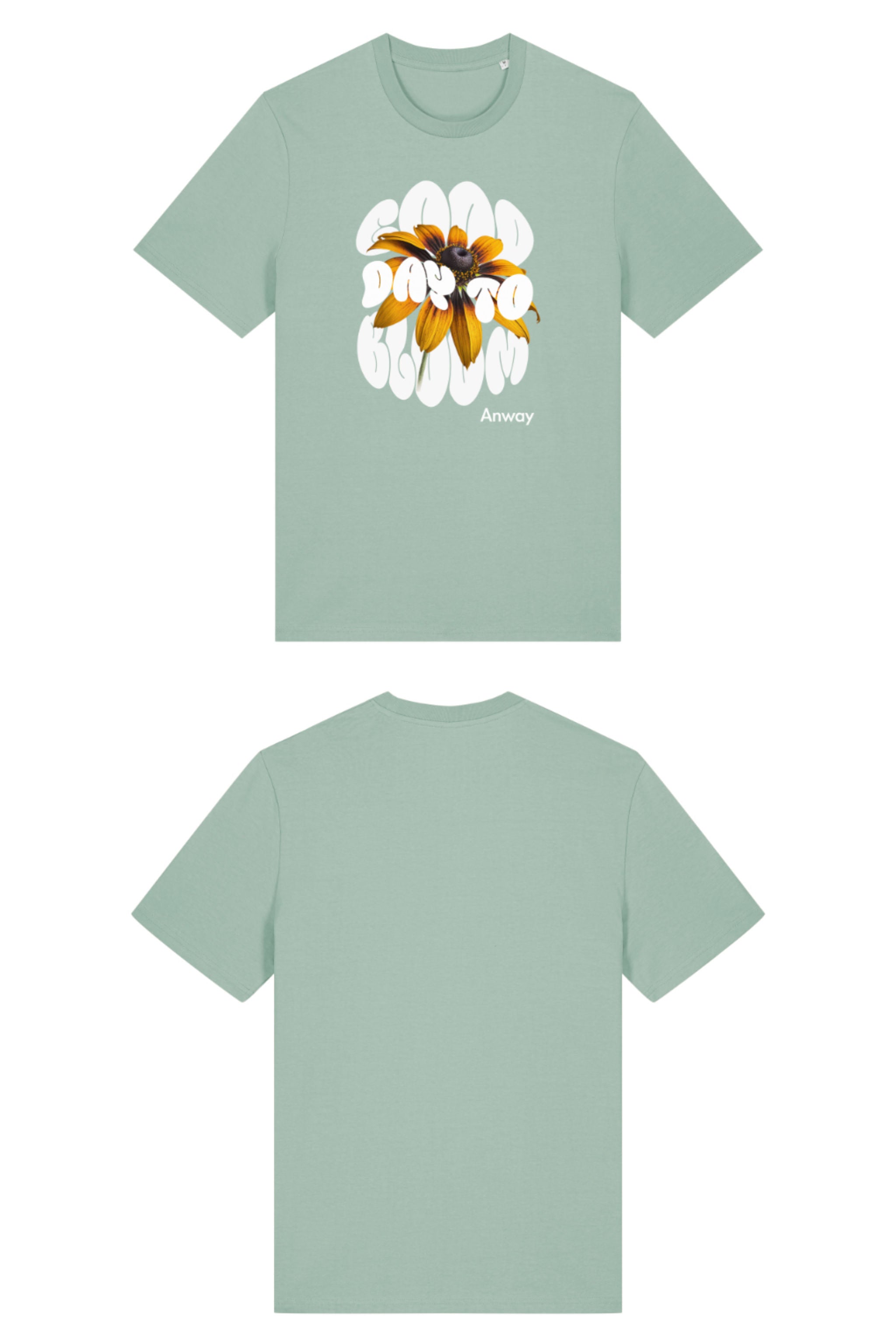 T-Shirt aus 100 % Bio-Baumwolle mit normaler Passform, erhältlich in verschiedenen Farben wie Blue Soul, Cotton Pink, Lavender, Aloe, Weiss und Schwarz. Individuell bedruckbar mit Wunschmotiv. Weiches, angenehm leichtes Material für hohen Tragekomfort. Ideal für einen zeitgemässen, entspannten Look. Design mit Sonnenblume und Text „GOOD DAY TO BLOOM“ auf der Vorderseite.