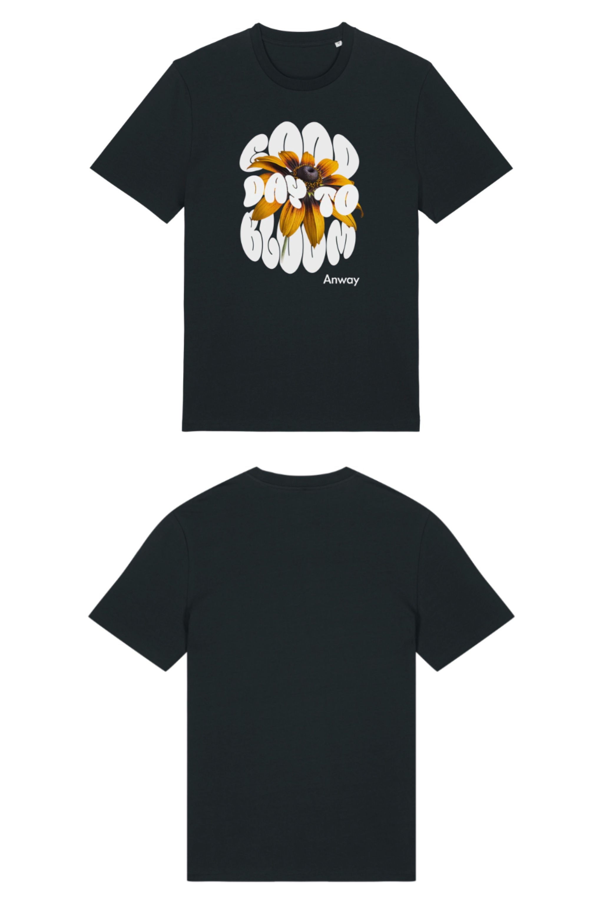 T-Shirt aus 100 % Bio-Baumwolle mit normaler Passform, erhältlich in verschiedenen Farben wie Blue Soul, Cotton Pink, Lavender, Aloe, Weiss und Schwarz. Individuell bedruckbar mit Wunschmotiv. Weiches, angenehm leichtes Material für hohen Tragekomfort. Ideal für einen zeitgemässen, entspannten Look. Design mit Sonnenblume und Text „GOOD DAY TO BLOOM“ auf der Vorderseite.