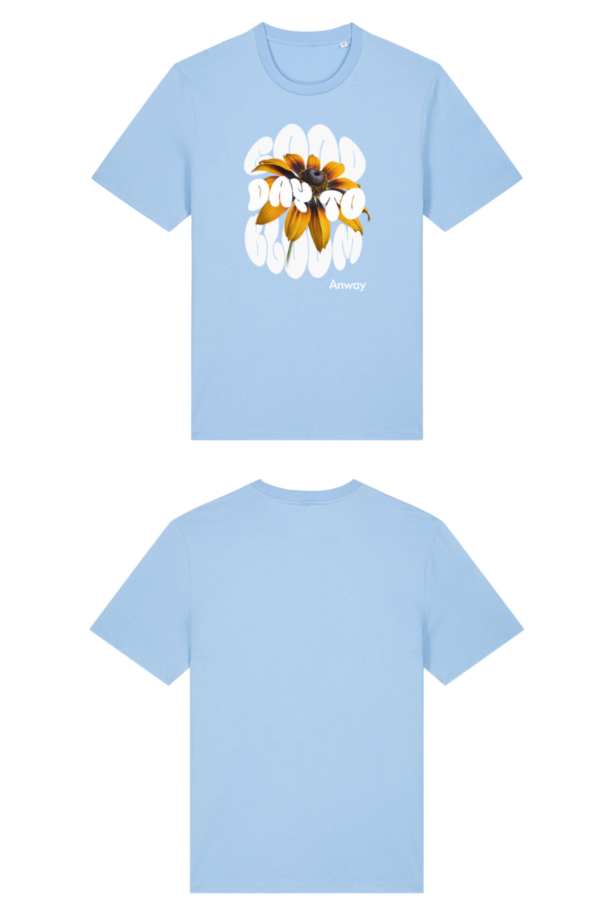 T-Shirt aus 100 % Bio-Baumwolle mit normaler Passform, erhältlich in verschiedenen Farben wie Blue Soul, Cotton Pink, Lavender, Aloe, Weiss und Schwarz. Individuell bedruckbar mit Wunschmotiv. Weiches, angenehm leichtes Material für hohen Tragekomfort. Ideal für einen zeitgemässen, entspannten Look. Design mit Sonnenblume und Text „GOOD DAY TO BLOOM“ auf der Vorderseite.