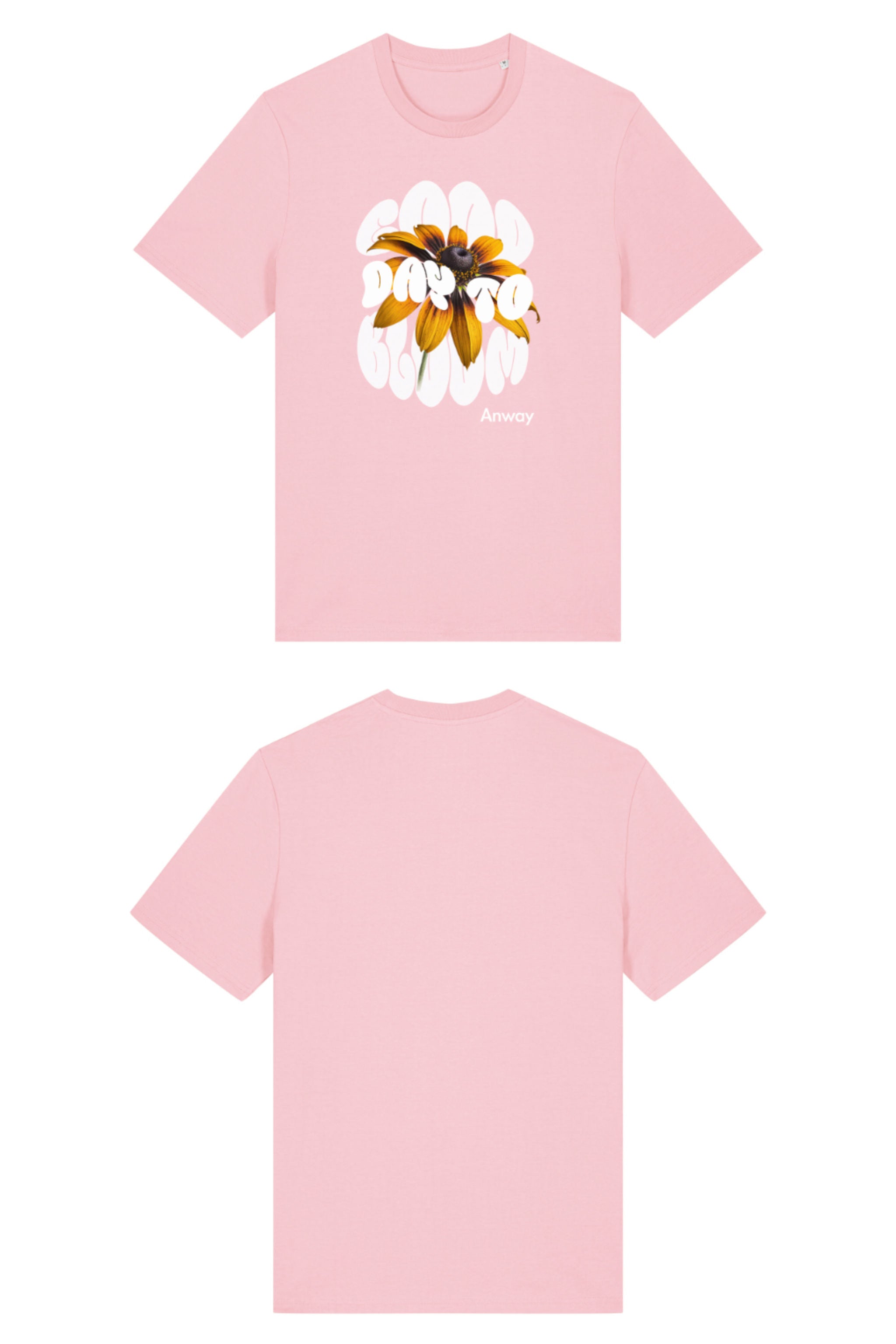 T-Shirt aus 100 % Bio-Baumwolle mit normaler Passform, erhältlich in verschiedenen Farben wie Blue Soul, Cotton Pink, Lavender, Aloe, Weiss und Schwarz. Individuell bedruckbar mit Wunschmotiv. Weiches, angenehm leichtes Material für hohen Tragekomfort. Ideal für einen zeitgemässen, entspannten Look. Design mit Sonnenblume und Text „GOOD DAY TO BLOOM“ auf der Vorderseite.