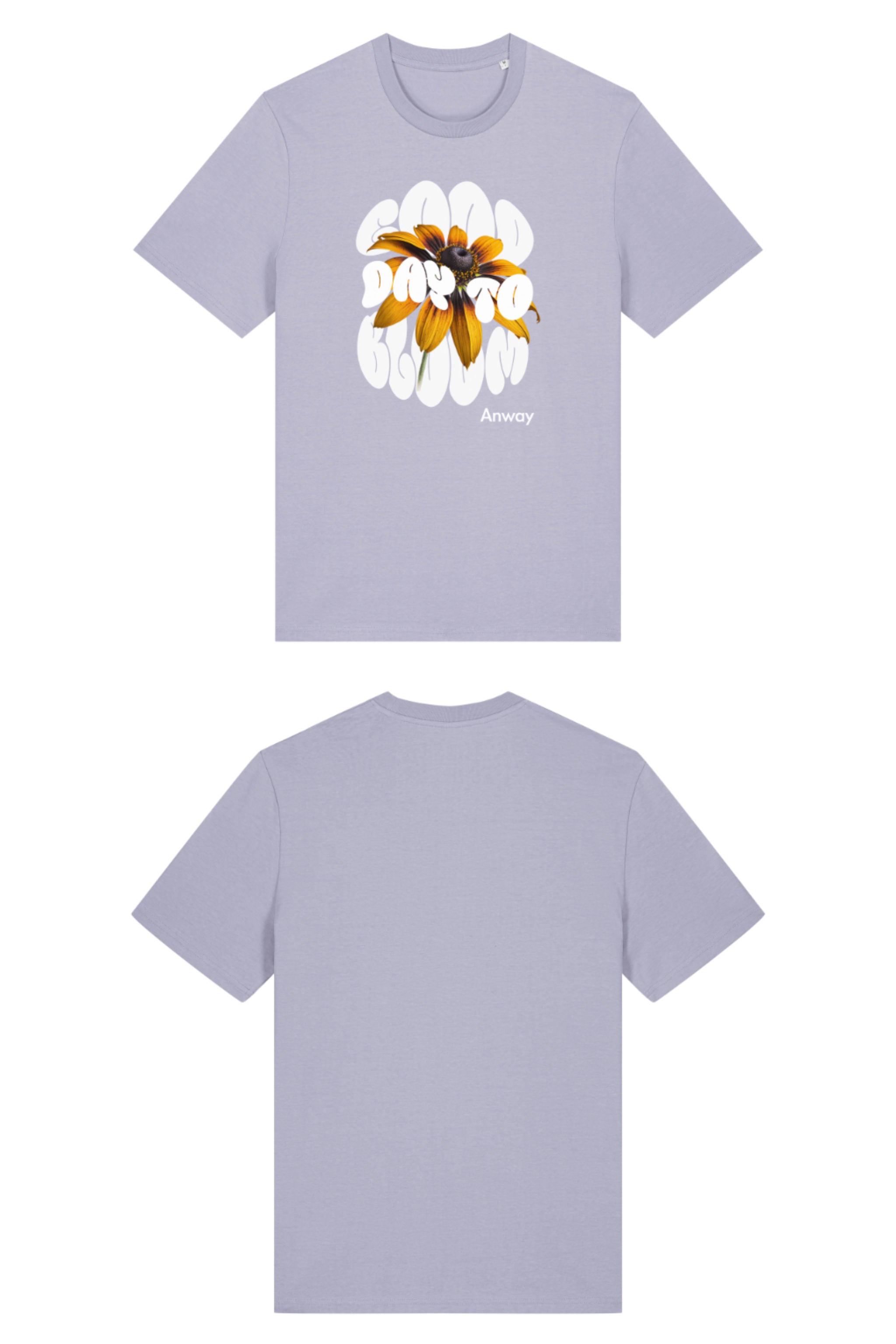 T-Shirt aus 100 % Bio-Baumwolle mit normaler Passform, erhältlich in verschiedenen Farben wie Blue Soul, Cotton Pink, Lavender, Aloe, Weiss und Schwarz. Individuell bedruckbar mit Wunschmotiv. Weiches, angenehm leichtes Material für hohen Tragekomfort. Ideal für einen zeitgemässen, entspannten Look. Design mit Sonnenblume und Text „GOOD DAY TO BLOOM“ auf der Vorderseite.