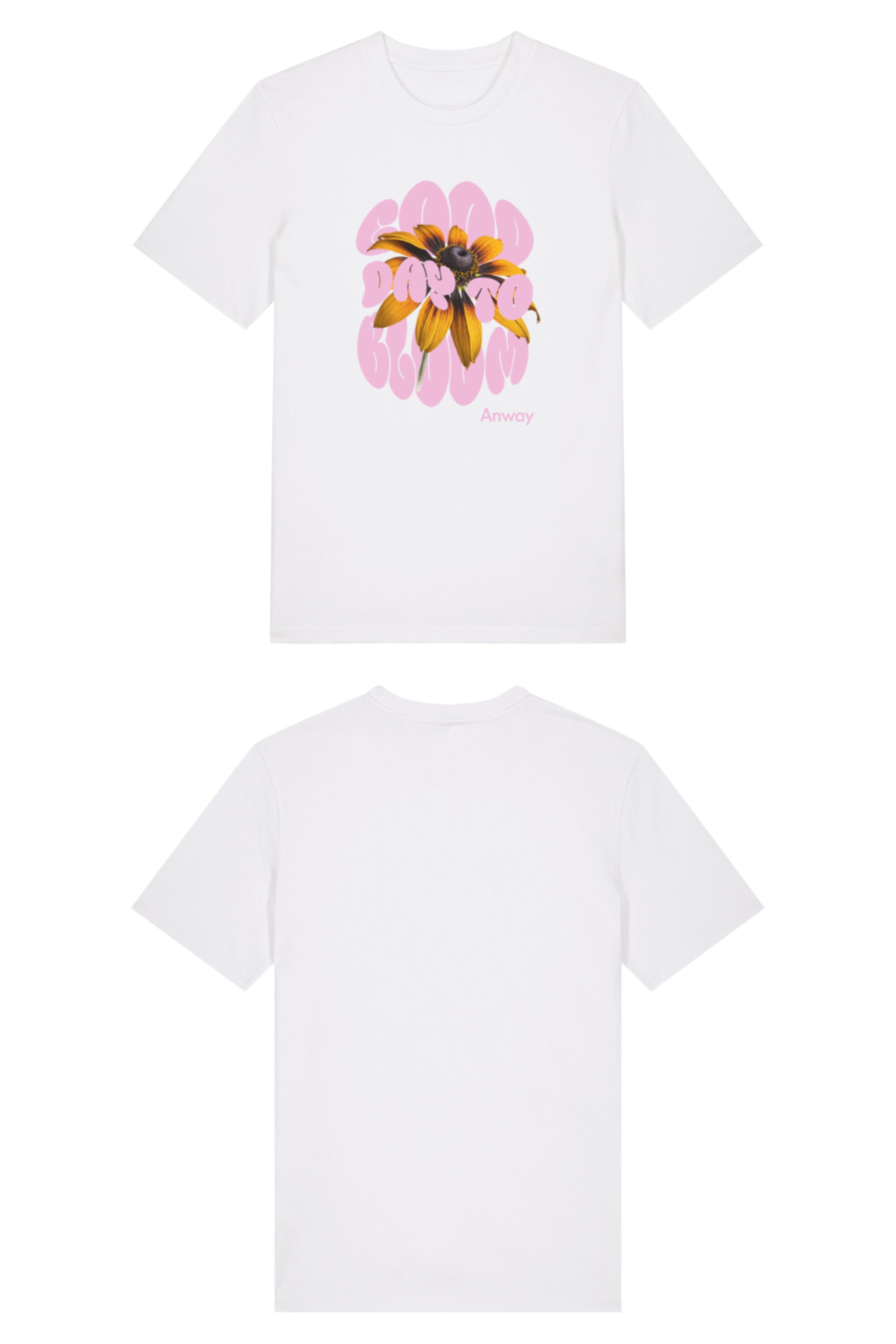 T-Shirt aus 100 % Bio-Baumwolle mit normaler Passform, erhältlich in verschiedenen Farben wie Blue Soul, Cotton Pink, Lavender, Aloe, Weiss und Schwarz. Individuell bedruckbar mit Wunschmotiv. Weiches, angenehm leichtes Material für hohen Tragekomfort. Ideal für einen zeitgemässen, entspannten Look. Design mit Sonnenblume und Text „GOOD DAY TO BLOOM“ auf der Vorderseite.