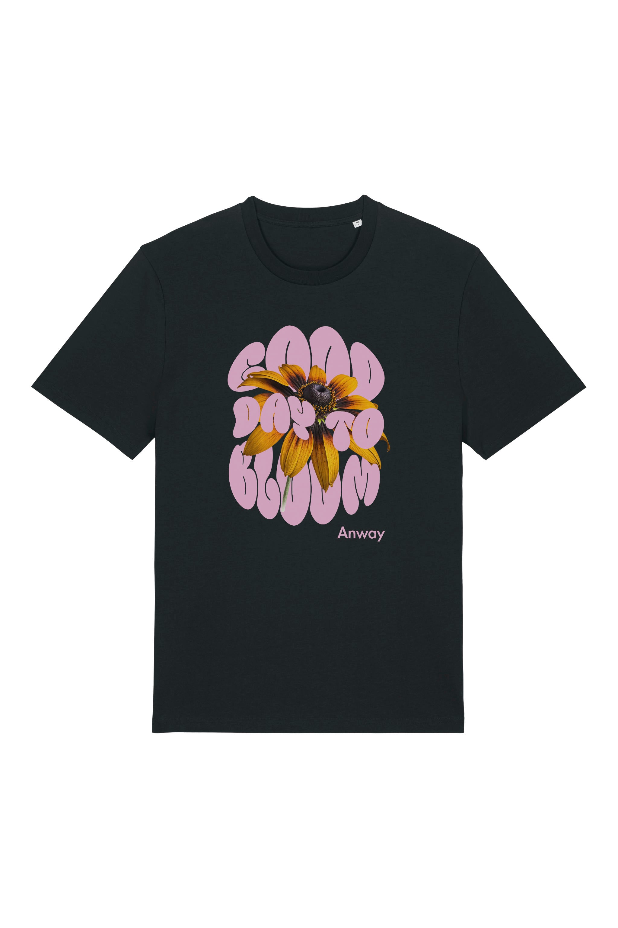 T-Shirt aus 100 % Bio-Baumwolle mit normaler Passform, erhältlich in verschiedenen Farben wie Blue Soul, Cotton Pink, Lavender, Aloe, Weiss und Schwarz. Individuell bedruckbar mit Wunschmotiv. Weiches, angenehm leichtes Material für hohen Tragekomfort. Ideal für einen zeitgemässen, entspannten Look. Design mit Sonnenblume und Text „GOOD DAY TO BLOOM“ auf der Vorderseite.