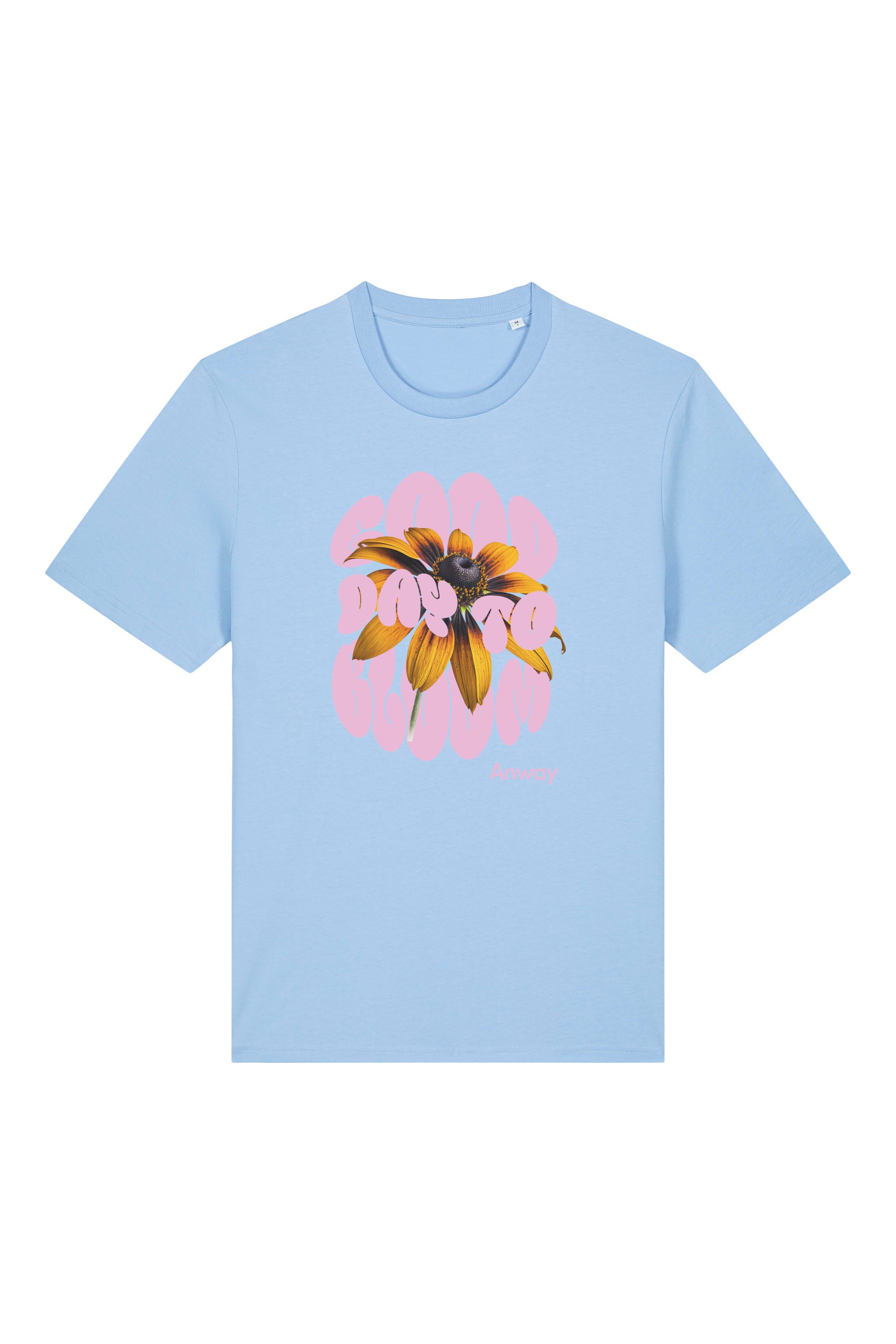 T-Shirt aus 100 % Bio-Baumwolle mit normaler Passform, erhältlich in verschiedenen Farben wie Blue Soul, Cotton Pink, Lavender, Aloe, Weiss und Schwarz. Individuell bedruckbar mit Wunschmotiv. Weiches, angenehm leichtes Material für hohen Tragekomfort. Ideal für einen zeitgemässen, entspannten Look. Design mit Sonnenblume und Text „GOOD DAY TO BLOOM“ auf der Vorderseite.