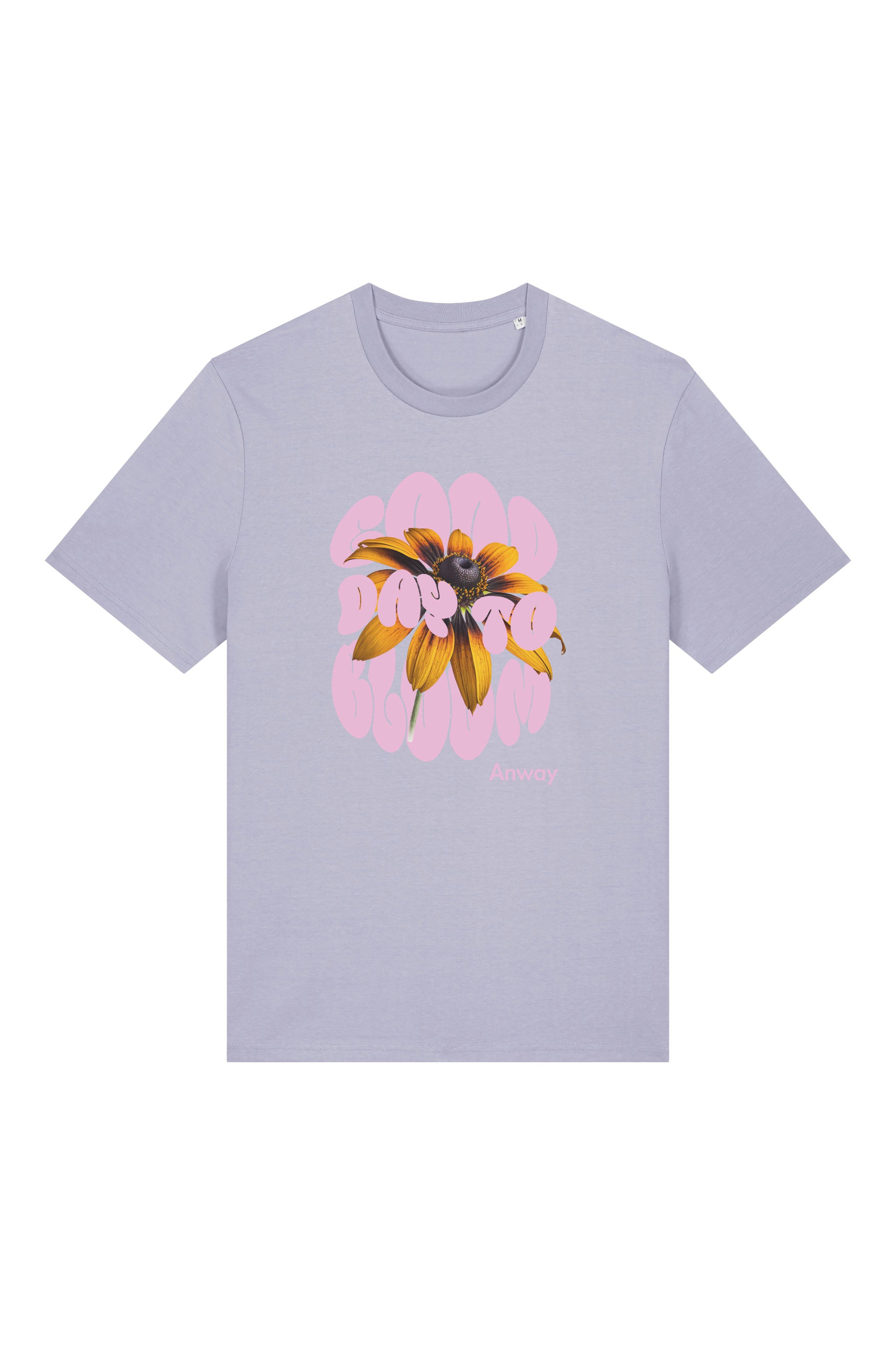 T-Shirt aus 100 % Bio-Baumwolle mit normaler Passform, erhältlich in verschiedenen Farben wie Blue Soul, Cotton Pink, Lavender, Aloe, Weiss und Schwarz. Individuell bedruckbar mit Wunschmotiv. Weiches, angenehm leichtes Material für hohen Tragekomfort. Ideal für einen zeitgemässen, entspannten Look. Design mit Sonnenblume und Text „GOOD DAY TO BLOOM“ auf der Vorderseite.
