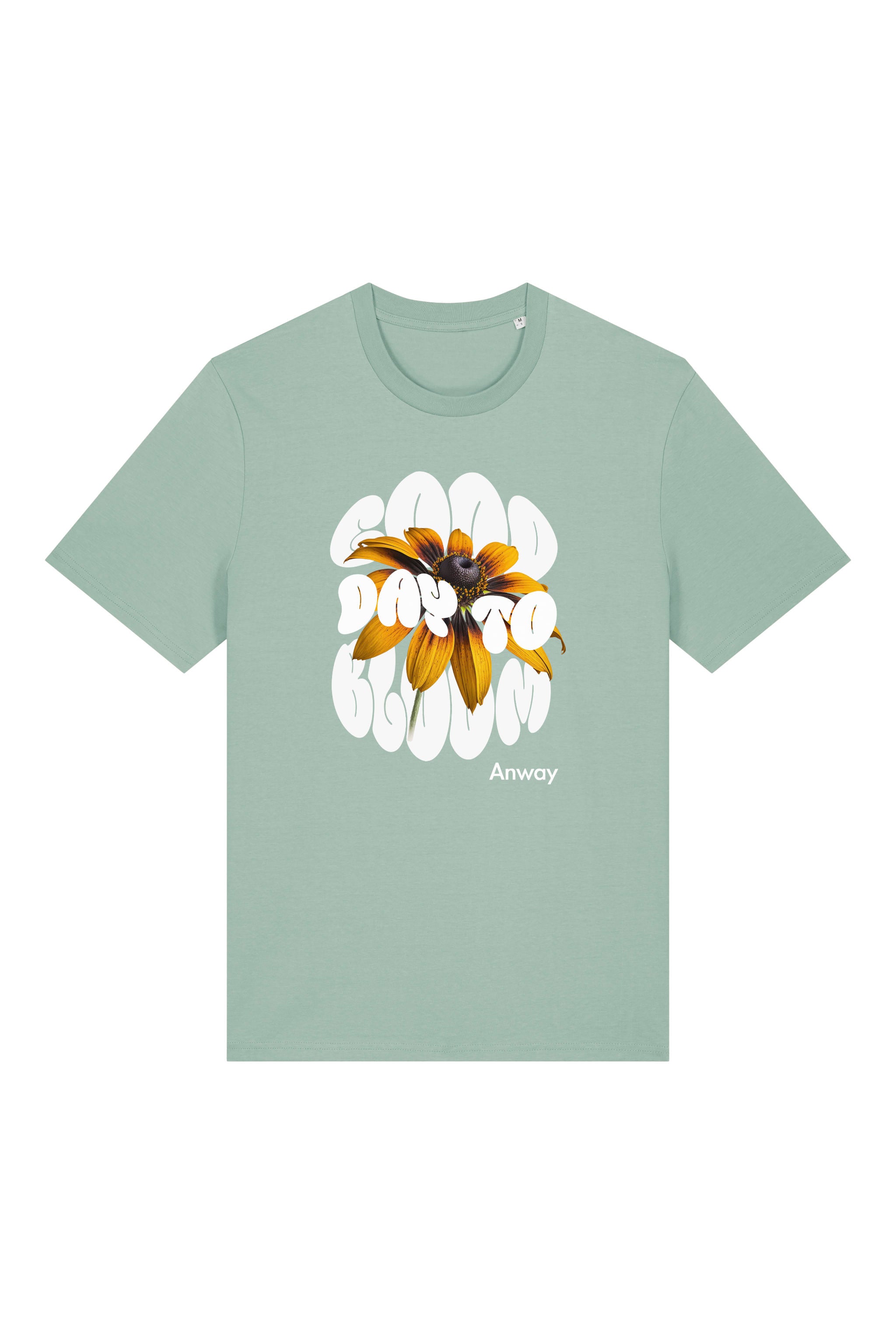 T-Shirt aus 100 % Bio-Baumwolle mit normaler Passform, erhältlich in verschiedenen Farben wie Blue Soul, Cotton Pink, Lavender, Aloe, Weiss und Schwarz. Individuell bedruckbar mit Wunschmotiv. Weiches, angenehm leichtes Material für hohen Tragekomfort. Ideal für einen zeitgemässen, entspannten Look. Design mit Sonnenblume und Text „GOOD DAY TO BLOOM“ auf der Vorderseite.